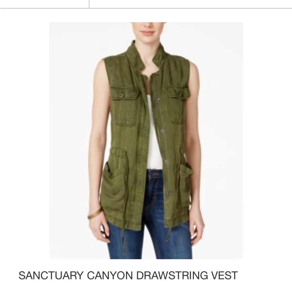 Sanctuary Canyon Drawstring Utility Vest – Olive Green